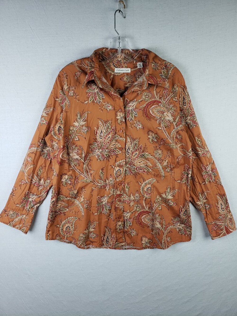 Coldwater Creek Shirt Button-Up Paisley Print Cotton Stretch size 1X Boho Fall